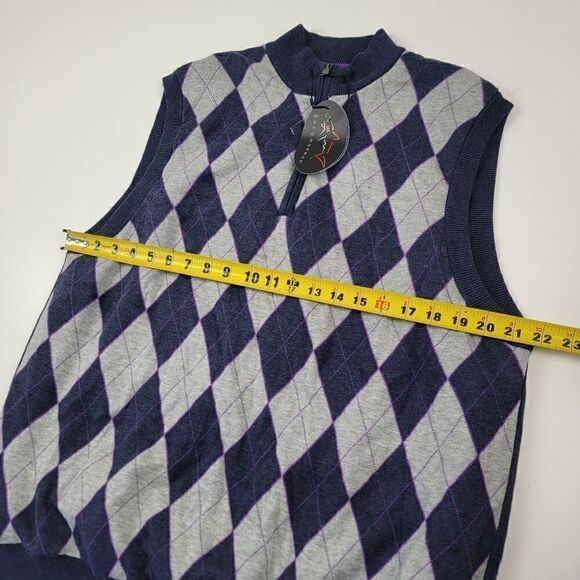 Greg Norman Argyle Quarter Zip Vest NWT Supima Cotton Blend Granpa Grunge - Picture 2 of 9